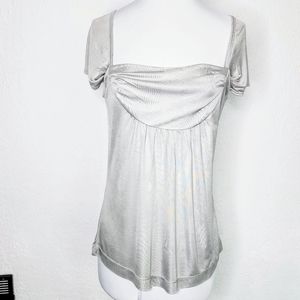 The Limited Silver Shimmer Blouse Sz M Flutter Sleeves Top NWT Draped Neckline